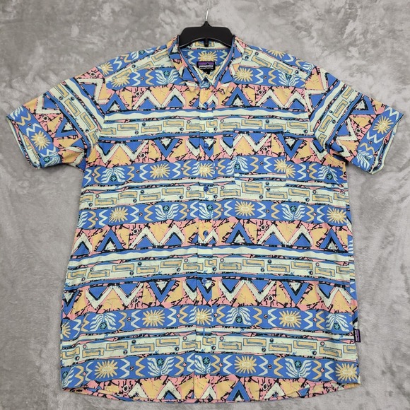 Patagonia Other - Patagonia Men's Short Sleeve XL Button Up Blue Pink Colorful Southwest Tribal